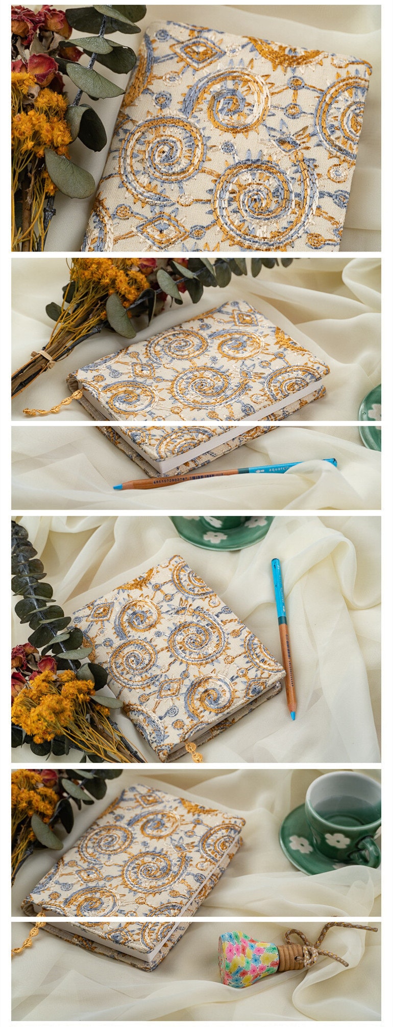 Conch Embroidered Notebook Cover A5 B6 A6 Hanmade Journal Clothing Embroidery Linen Notebook Retro Refilled Journal Planner Stationery Bag