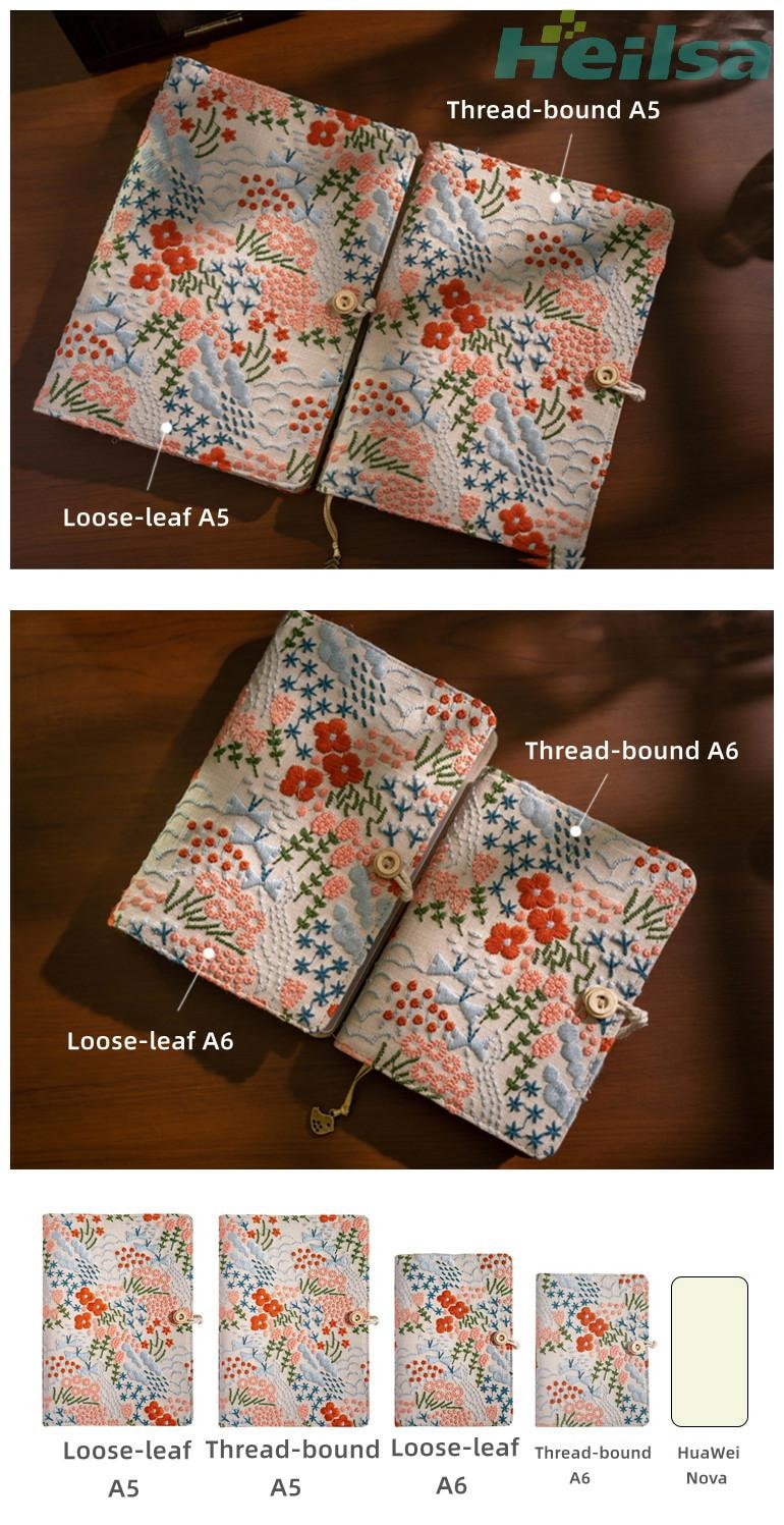 Fresh Fabric Journal with Embroidery Flower A6 A5 Handmade Portable Notepad Floral Refilled Notebook Embroidered Dairy Book Gift for her