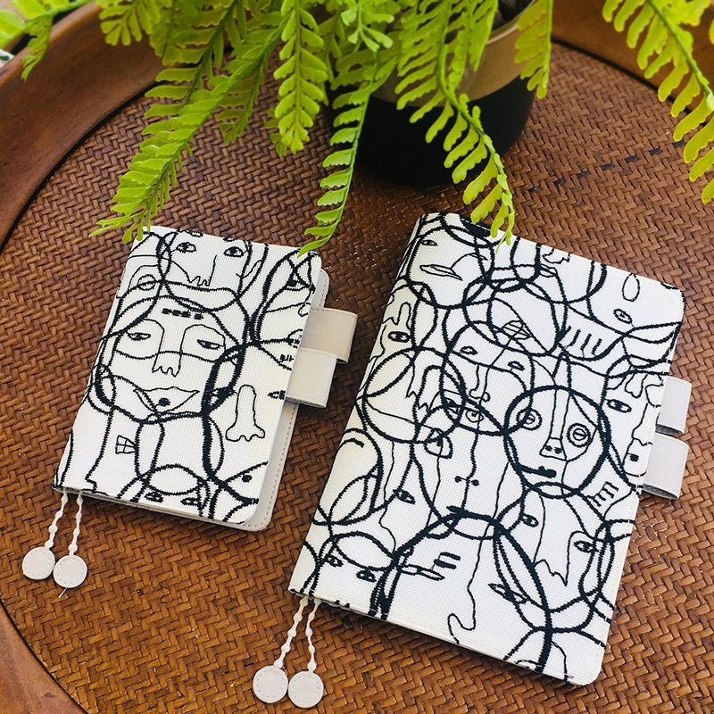 White Abstract Human Face Embroidery Notebook Cover A6 A5 Designer Handmade Fantasy Schedule Notebook Journal Travelers Notebook Unique Gift