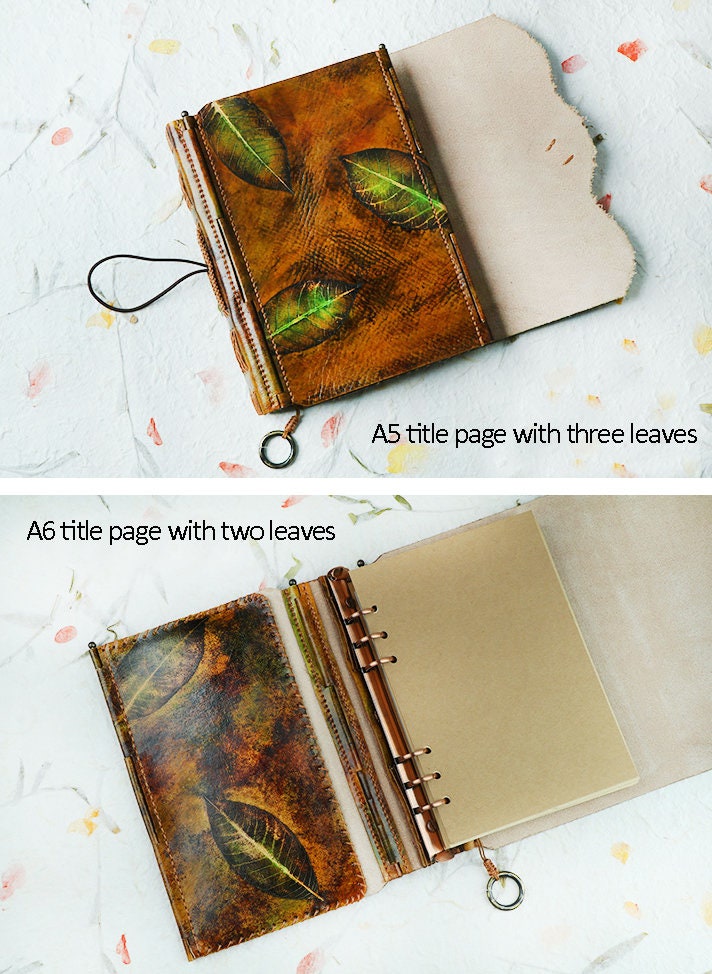 Retro Nostalgic Leaf Notebook Cowhide Leather Handmade Vintage Style Multifunctional Thick Diary A6 A5 Loose leaf Junk Journal Wedding Gift