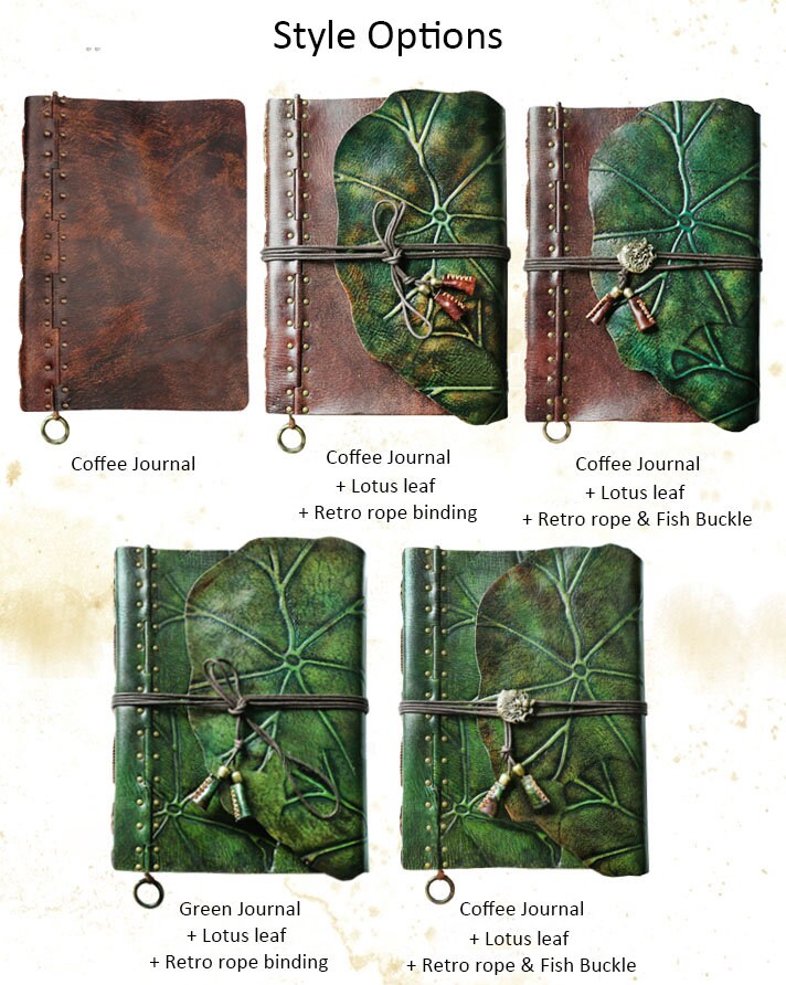 Retro Leather A4 Notebook Journal Sketchbook Coffee Green Lotus Leaf Thick Big Business Notebook Cowhide Book Handmade Custom Gift Notepad