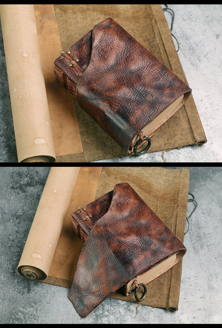 Vintage Cowhide Leather Journal Hand-dyed Antique Travel Notebook with Blank Deckle Edge Paper Retro Diary Book A5 A6 A4 Kraft Paper 480P