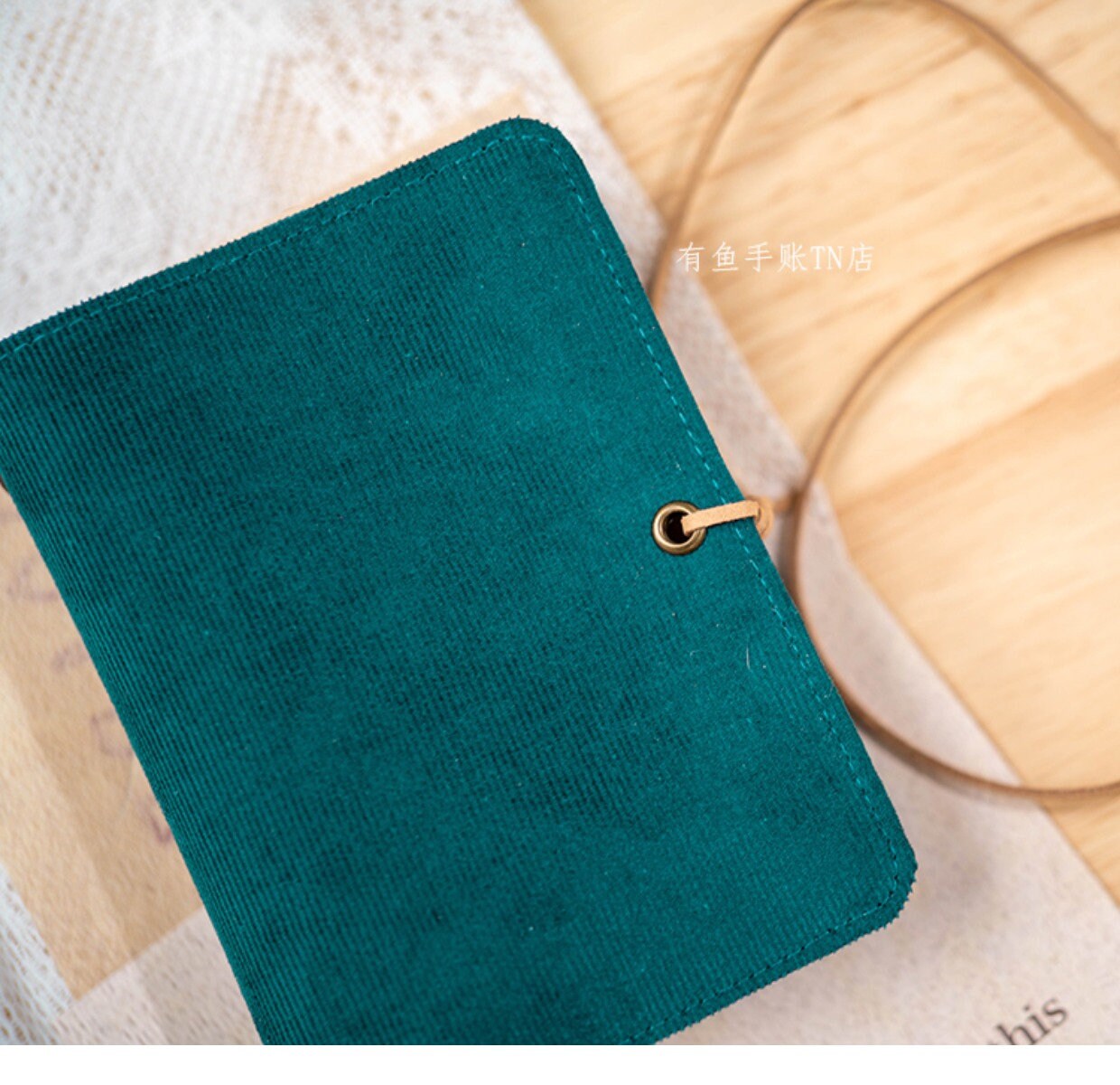 Green Corduroy Passport Size Traveler's Notebook Handmade TN Journal with 3 Insert Vantage Portable Notepad Perfect for Writing Gift for her