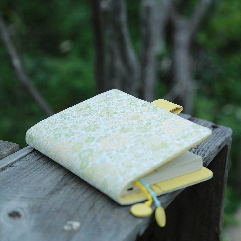 Field Flowers Bright Yellow Jacquard Notebook Cover Handmade Book Sleeve for A5 A6 B6 Planner Diary Journal Weeks Hobonichi, Midori Kinbor