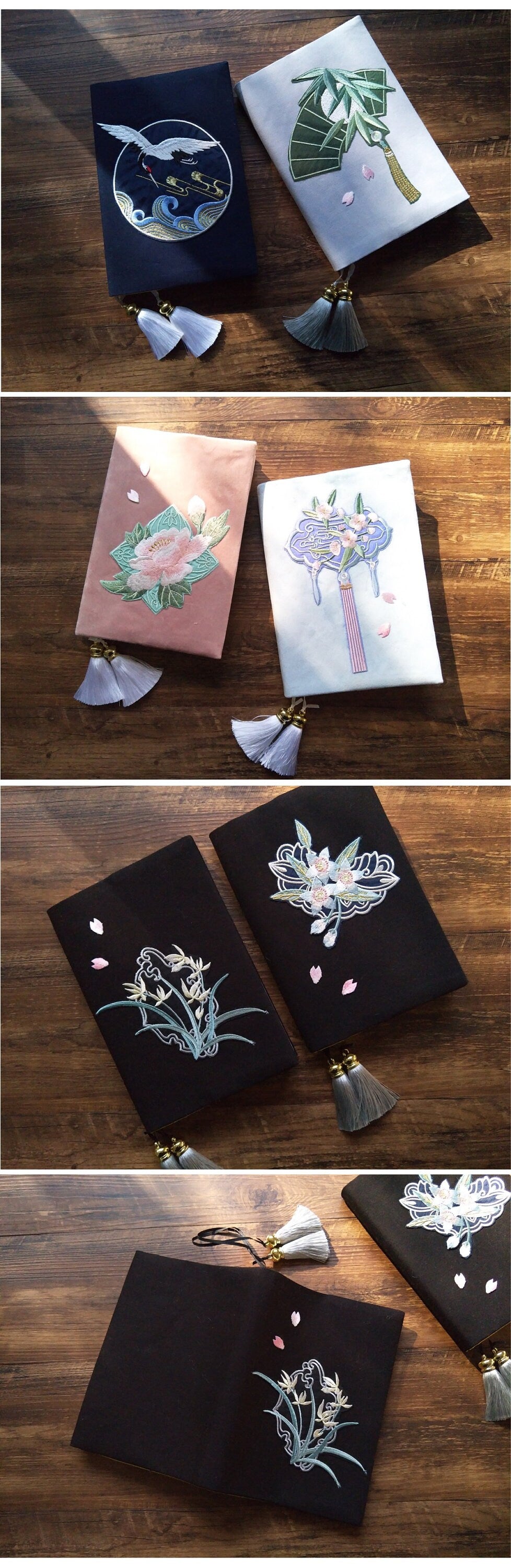 Personalized Handmade Notebook Cover A5 Size Embroidery Journal Sleeve Antique Fabric Planner Bamboo Orchid Crane Traveler's Notebook Gift