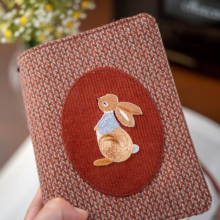 Special Paper Embroidered Rabbit TN Notebook Retro Woolen-covered Tied Rope Journal Multifunctional Collage Book Traveler's Notebook Gift