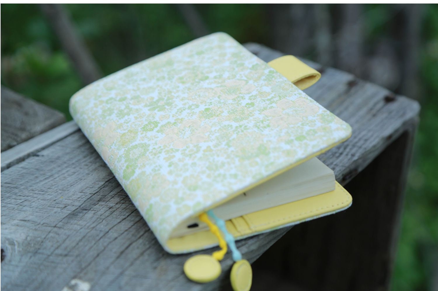 Field Flowers Bright Yellow Jacquard Notebook Cover Handmade Book Sleeve for A5 A6 B6 Planner Diary Journal Weeks Hobonichi, Midori Kinbor