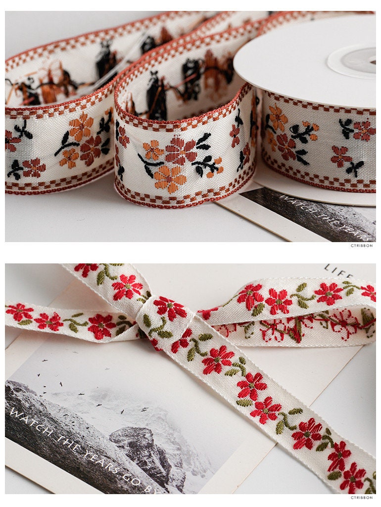 Embroidery Flower Lace Ribbon American Pastoral Style Polyester Ribbon Boutique Accessories DIY Arts Wrapping Home Decor 4.5 meters 12 Color
