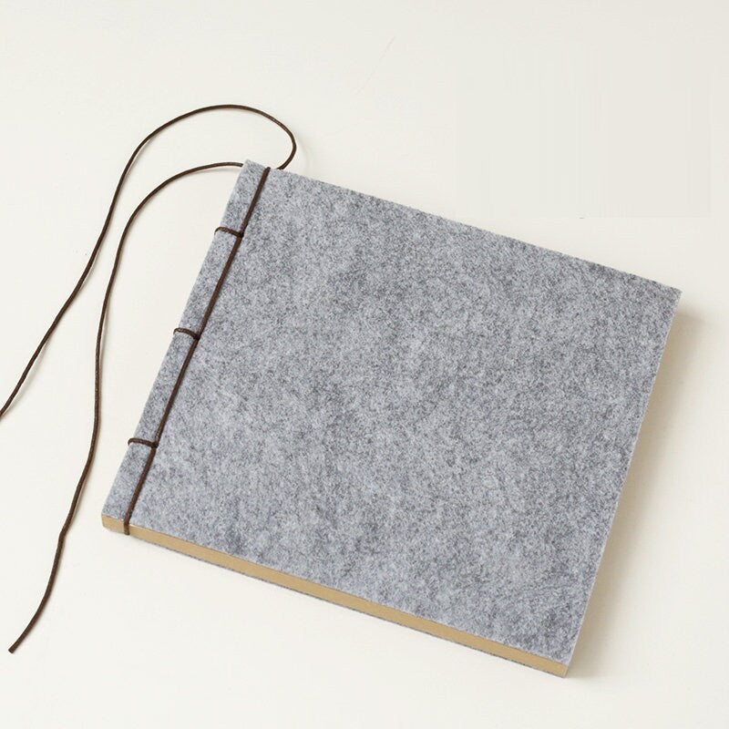 Vintage Square Felt Threadbound Notebook Journal, Minimalist Blank Journal, Handcrafted Planner, Handmade Sketchbook, Personalized Gift 240P