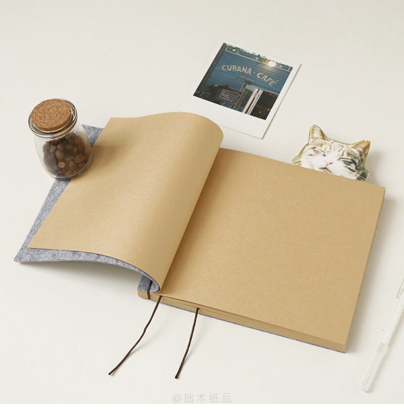 Vintage Square Felt Threadbound Notebook Journal, Minimalist Blank Journal, Handcrafted Planner, Handmade Sketchbook, Personalized Gift 240P