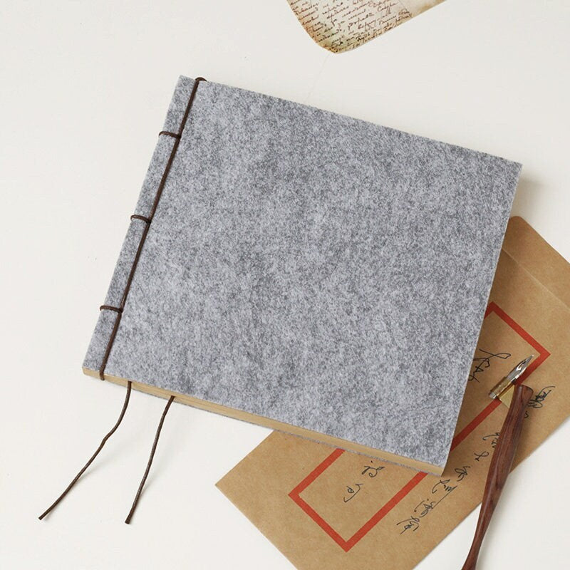 Vintage Square Felt Threadbound Notebook Journal, Minimalist Blank Journal, Handcrafted Planner, Handmade Sketchbook, Personalized Gift 240P