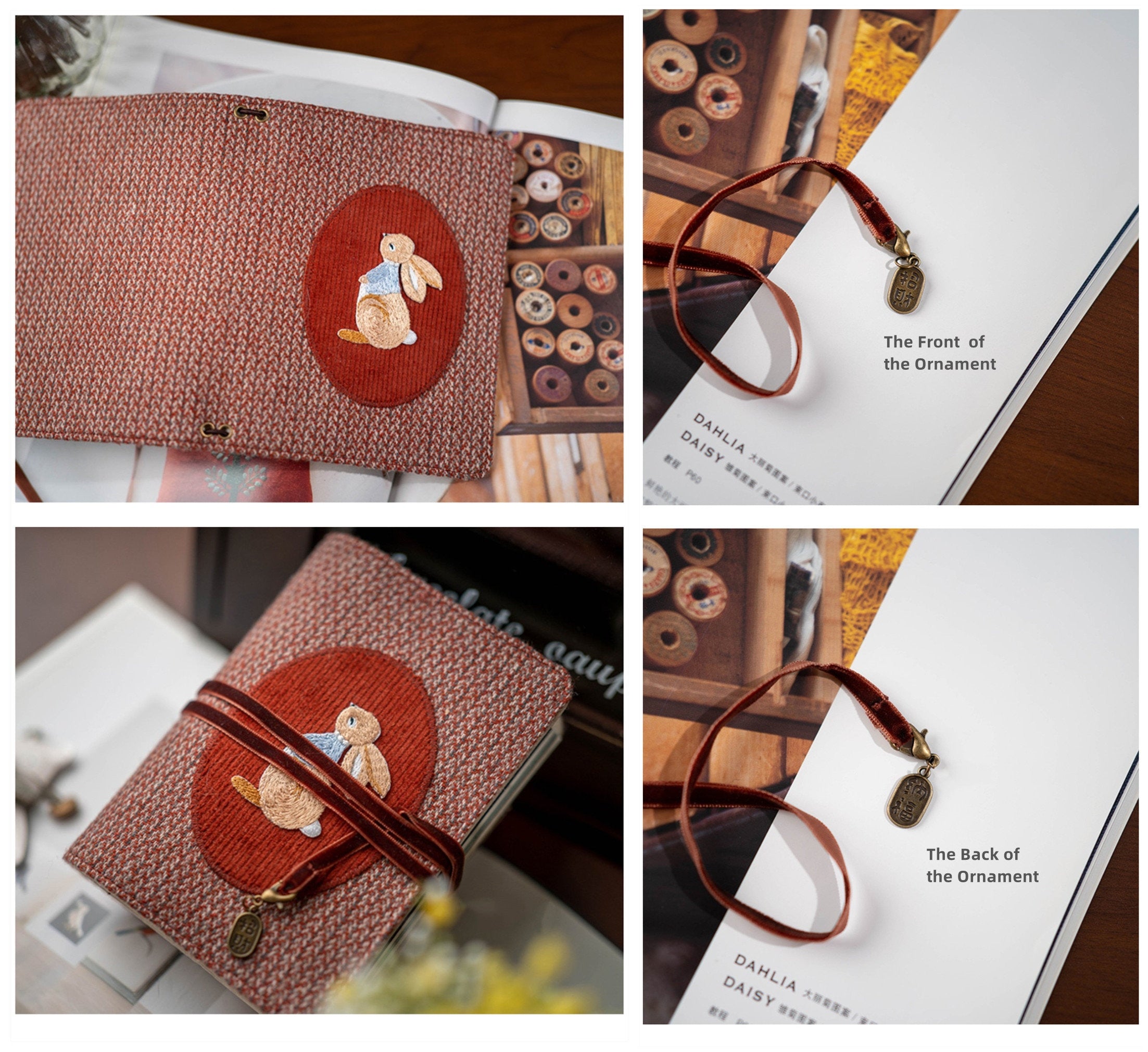 Special Paper Embroidered Rabbit TN Notebook Retro Woolen-covered Tied Rope Journal Multifunctional Collage Book Traveler's Notebook Gift