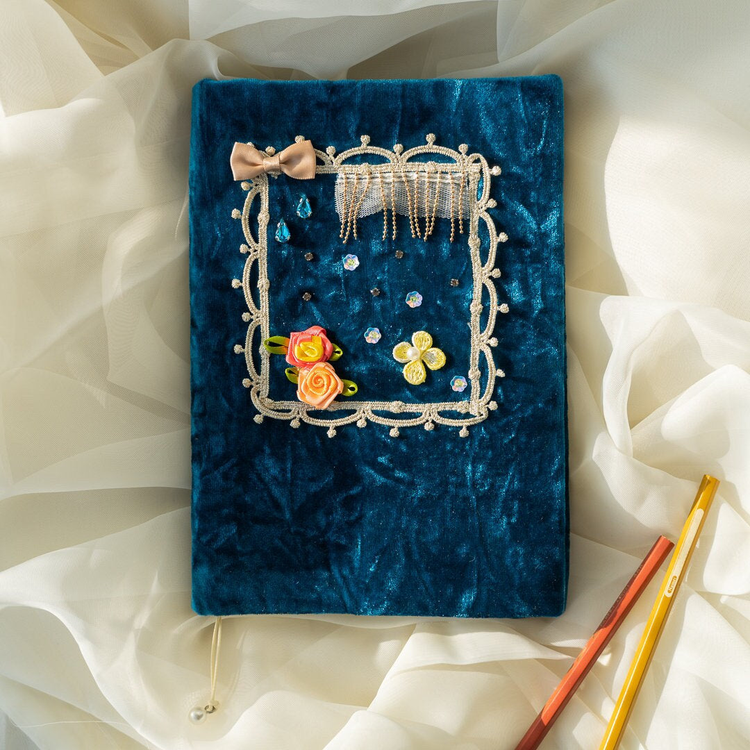Velvet Lace Journal Sleeve A5 B6 A6 Royal Blue Handmade Notebook Cover Vantage Traveler's Planner Girls' Junk Journal Notepad Unique Gift