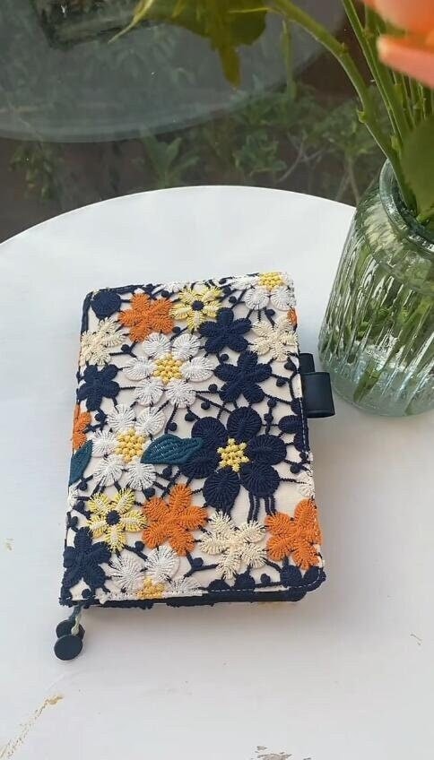 Elegant Colorful Flower Embroidery Notebook Cover Fabric Art Journal Cover with Leather Interior Blank Pages A5 A6 B6 Weeks Girlfriend Gift