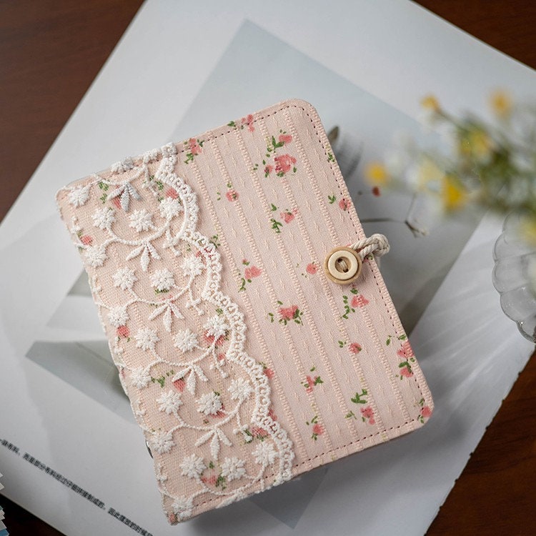 A7 Fabric Lace Journal Cute Reusable Notebook Pink Handmade Notepad Blank Lined Grid Cornell pages Travel Diary Book Gift for her