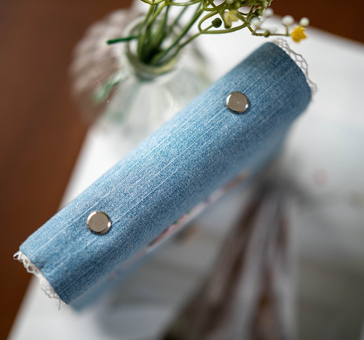 Mini Denim Embroidery Journal A7 Replaceable Travelers' Notebook Literary Girl Fabric Binder Journal Cute Handmade Notepad Sister's Gift