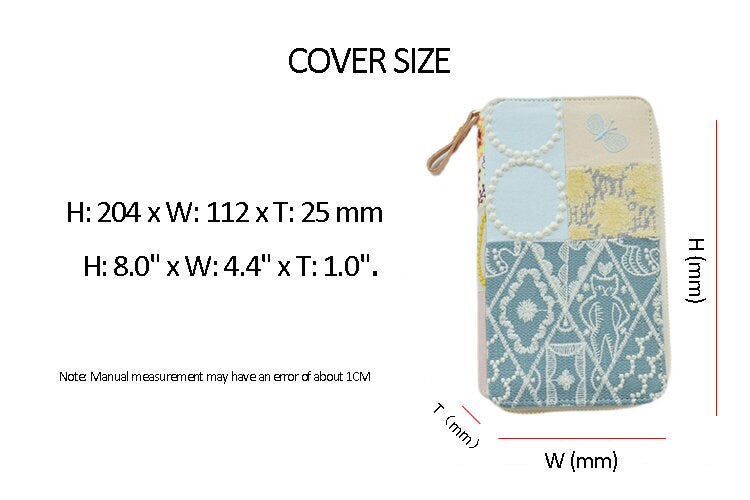 Handmade Patchwork Hobo Weeks Zipper Planner Cover Wallet-Size Zipper Book Pocket Zipper Bag Clutch Bag Suitable for Hobonichi and Midori