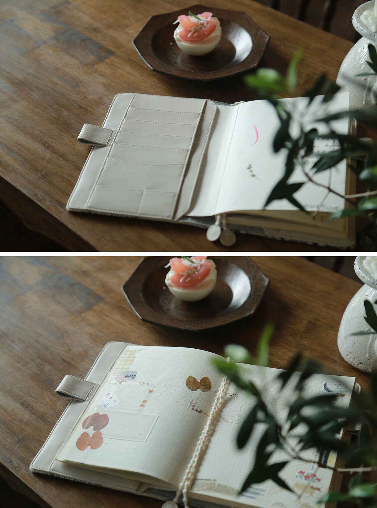 Woolen Plum Blossom Embroidery Notebook Journal Cover Pure & Elegant A5 A6 B6 Weeks Floral Planner Cover Leather Interior Chic Gift for Her