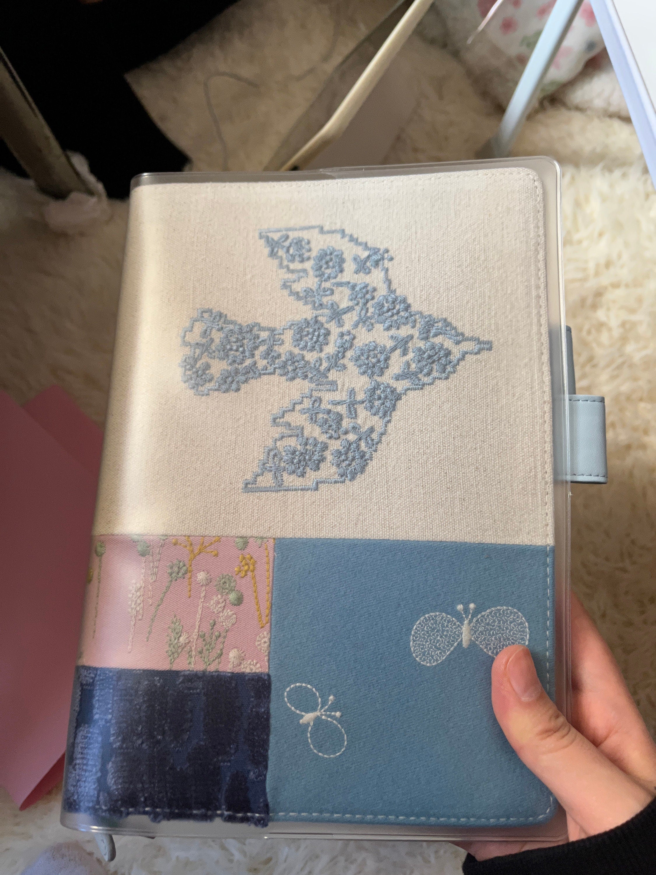 Handmade Patchwork Flying Bird Tree Circle Embroidery Notebook Cover Stitching Journal Fabric-Leather Cover A5 A6 TN Weeks Graduation Gifts