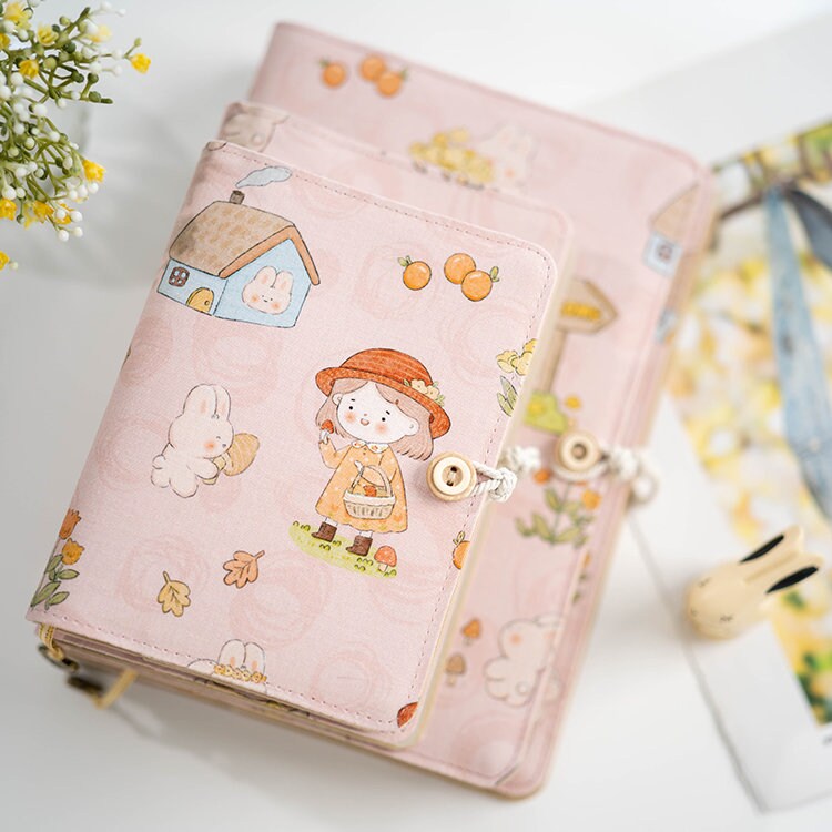 Cute Girl Rabbit Fabric Covered Journal A5 Reusable Cloth Notebook A6 Portable Notepad Lined Blank Grid Dotted Plan Journal Handmade Gift