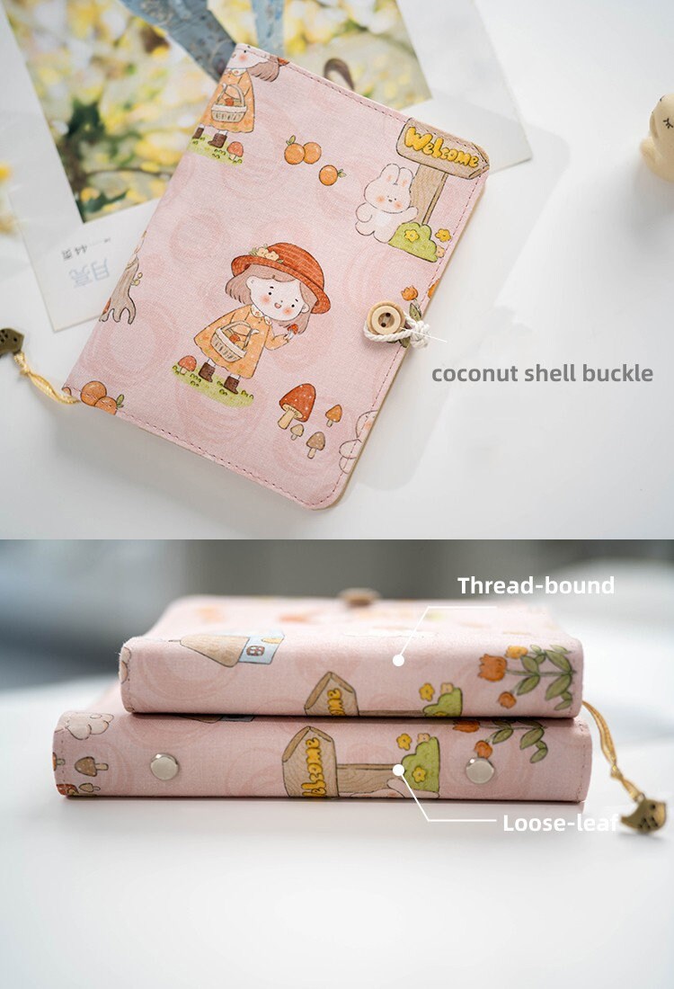 Cute Girl Rabbit Fabric Covered Journal A5 Reusable Cloth Notebook A6 Portable Notepad Lined Blank Grid Dotted Plan Journal Handmade Gift