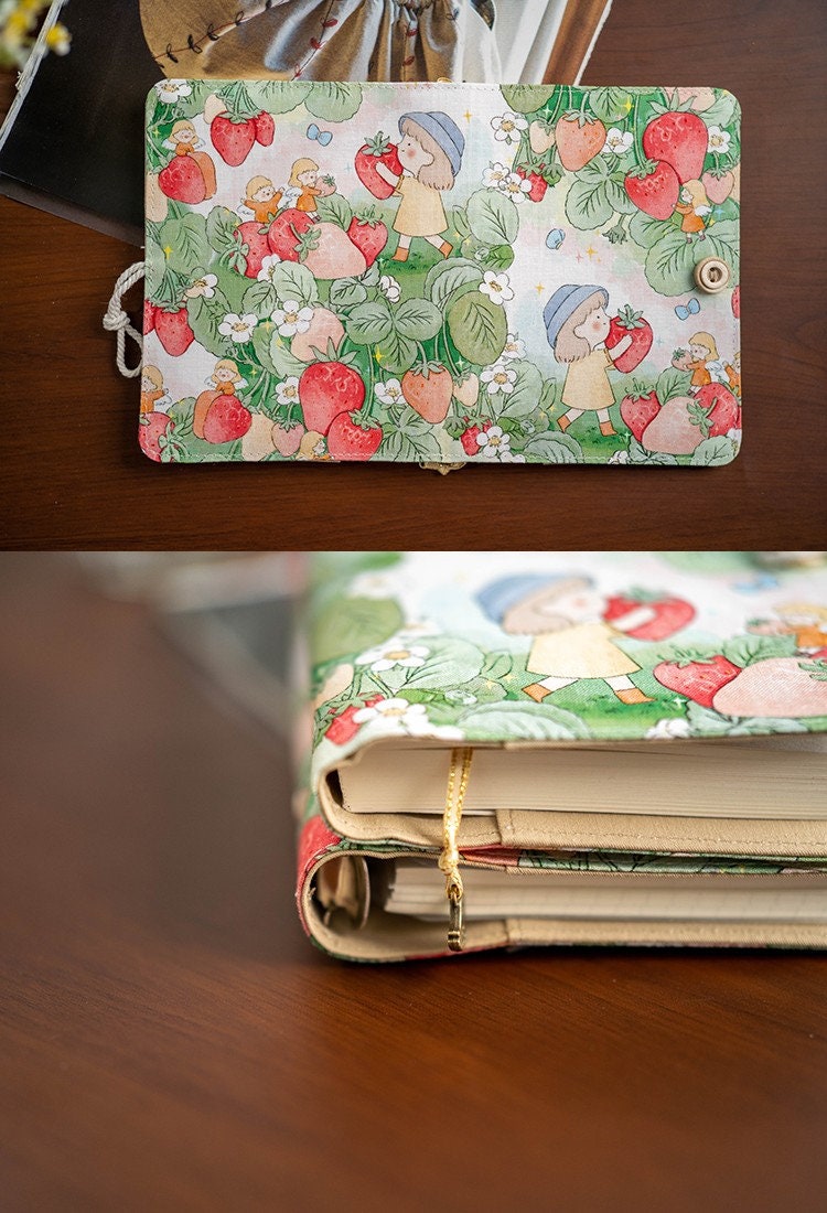 Cute Strawberry Girl Fabric Journal A5 Fresh Notebook A6 Loose-leaf Notepad Replaceable Junk Journal Back to School Supplies Girls' Gift