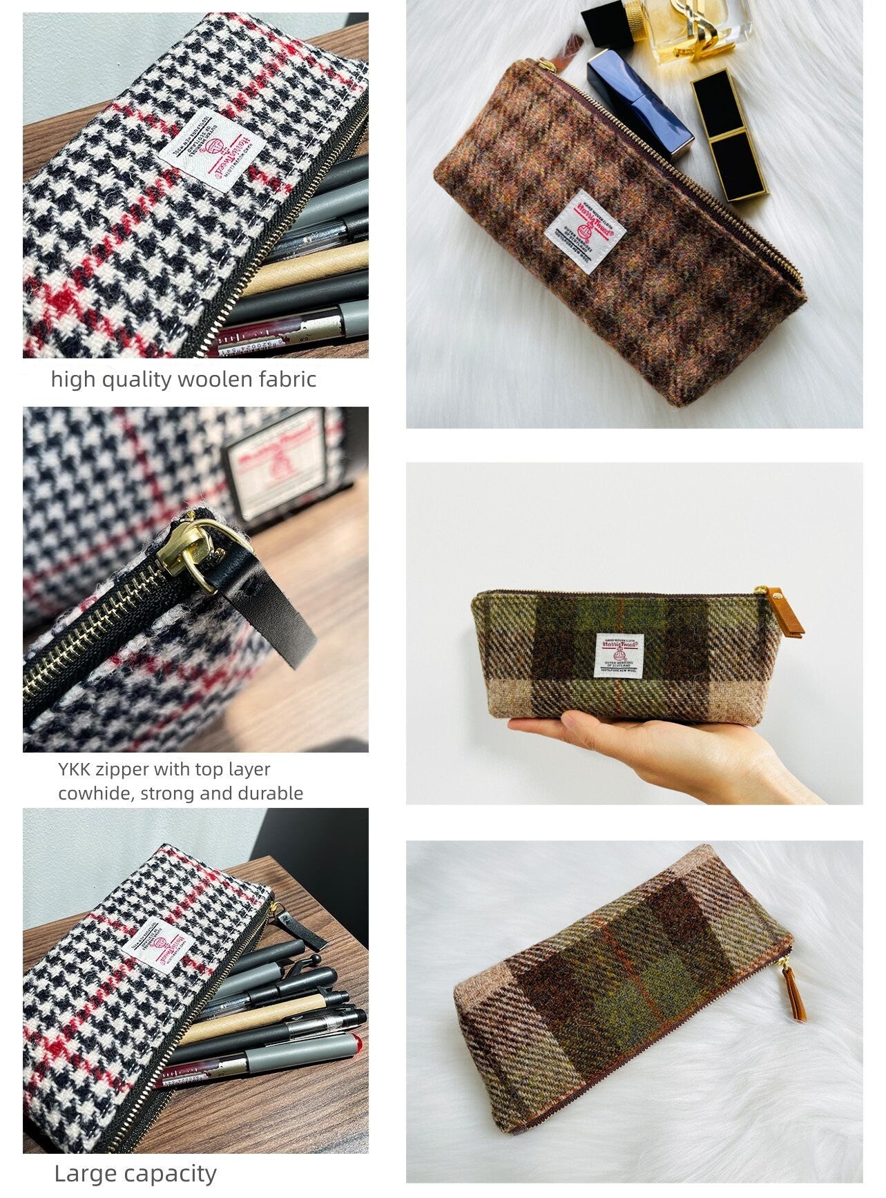 Tweed Triangle Pencil Bag Woolen Zipper Pouch Large Capacity Pen Case Stationery Sundries Storage Bag Make-up Bag Personalized Gift 17 color