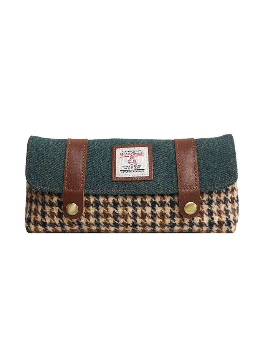 Wool Tweed Flip-top Pen Bag Large Capacity Double Buckle Pencil Case Handmade Storage Bag Retro Stationery Kit Back to School Gift 5 colors