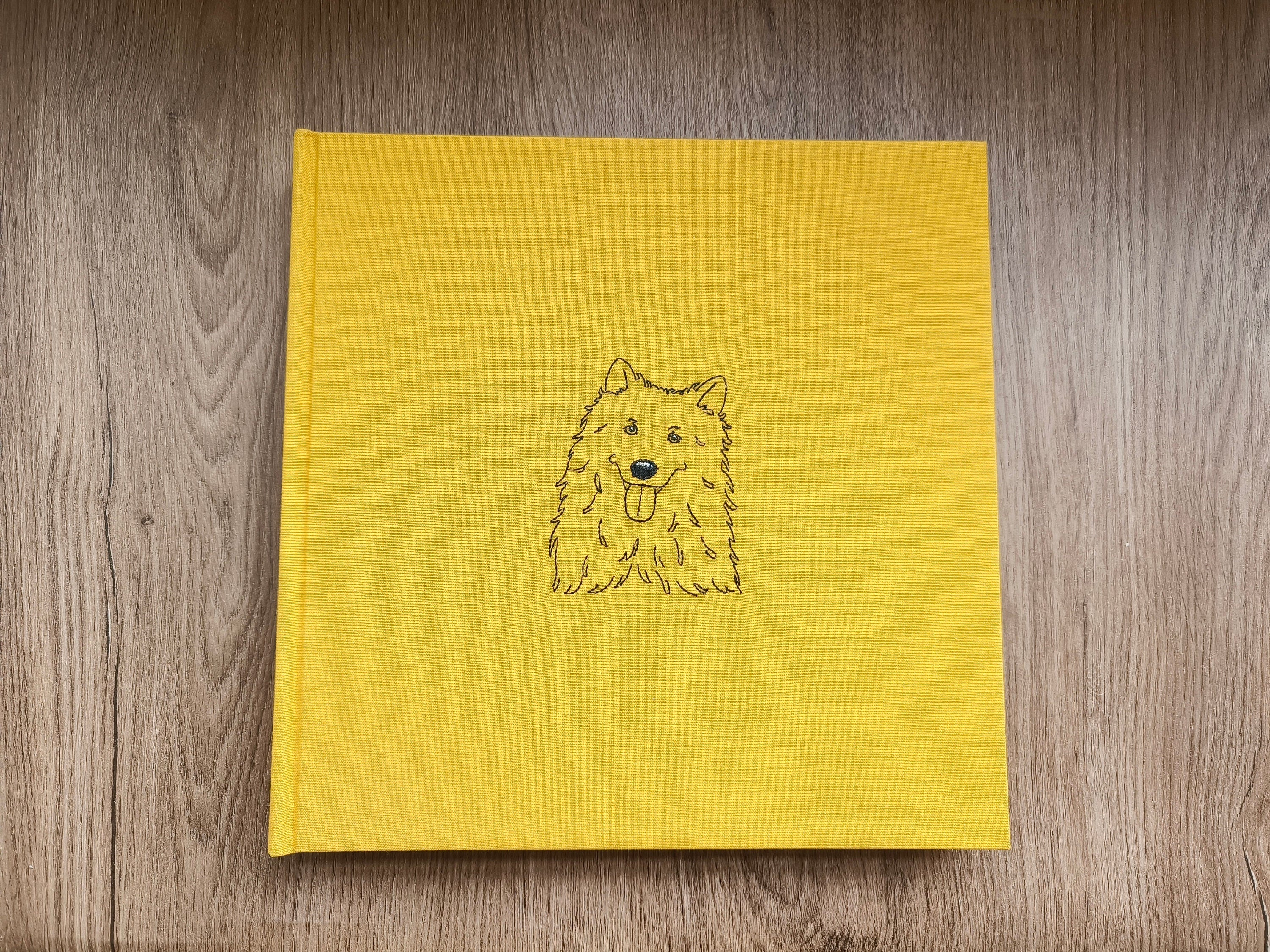 Personalized Pet Portrait Embroidery Scrapbook. Yellow Dog Memorial Photo Album, Handmade Pet Lover Pet Dog Photo Book. Gift for Pet Owner