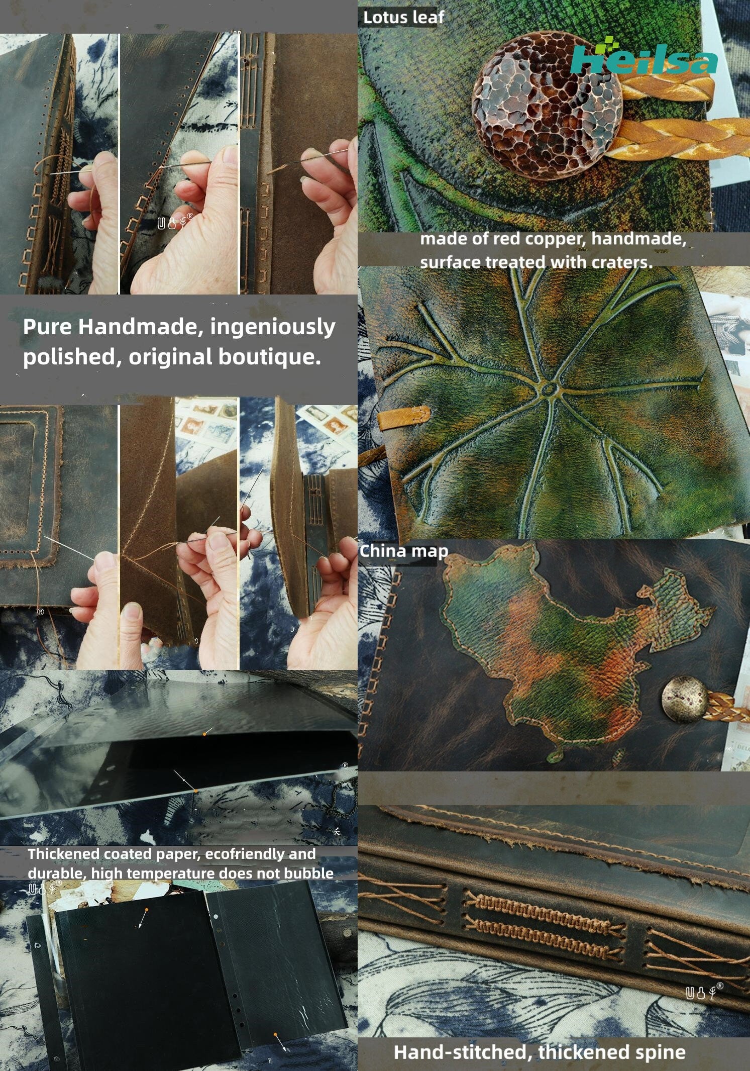 Self-adhesive Cowhide Photo album. Retro Frame Map Lotus leaf Leather Album Instax Mini, 3.5x5, 4x6, 6x8 fotoalbum Loose-leaf Wedding Album