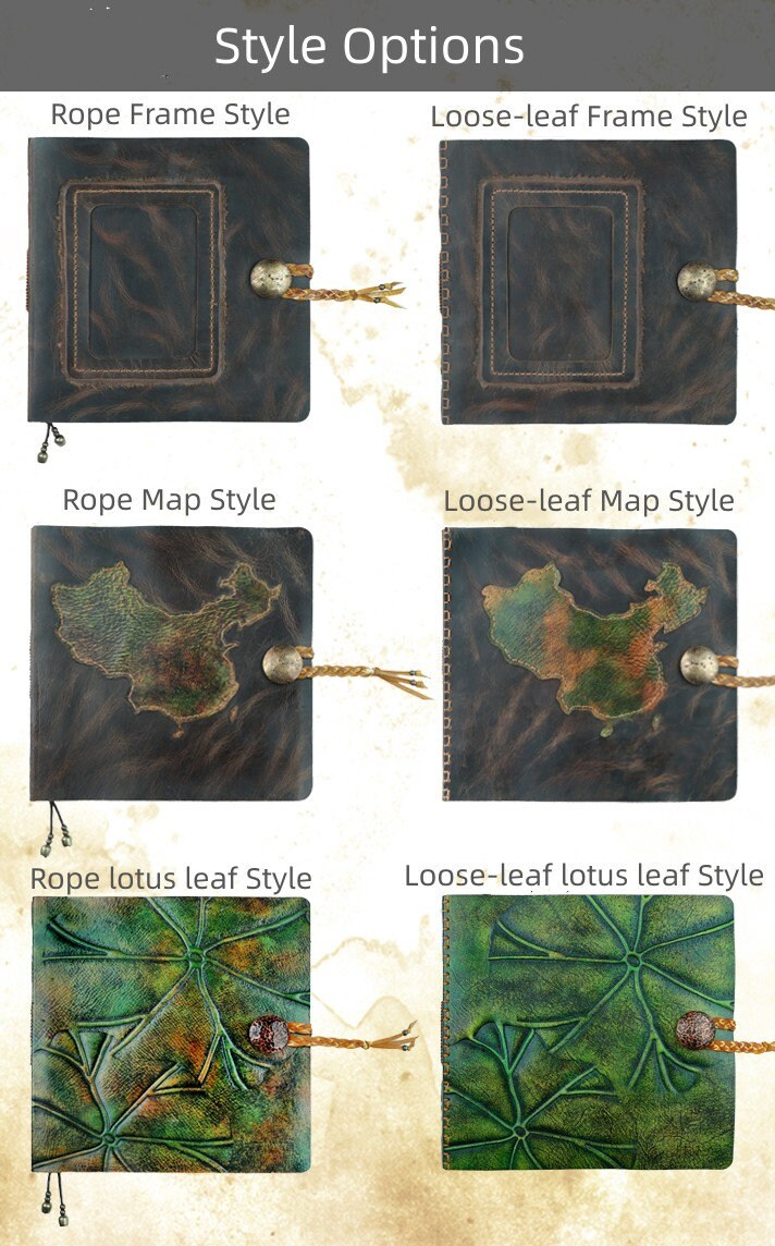 Self-adhesive Cowhide Photo album. Retro Frame Map Lotus leaf Leather Album Instax Mini, 3.5x5, 4x6, 6x8 fotoalbum Loose-leaf Wedding Album