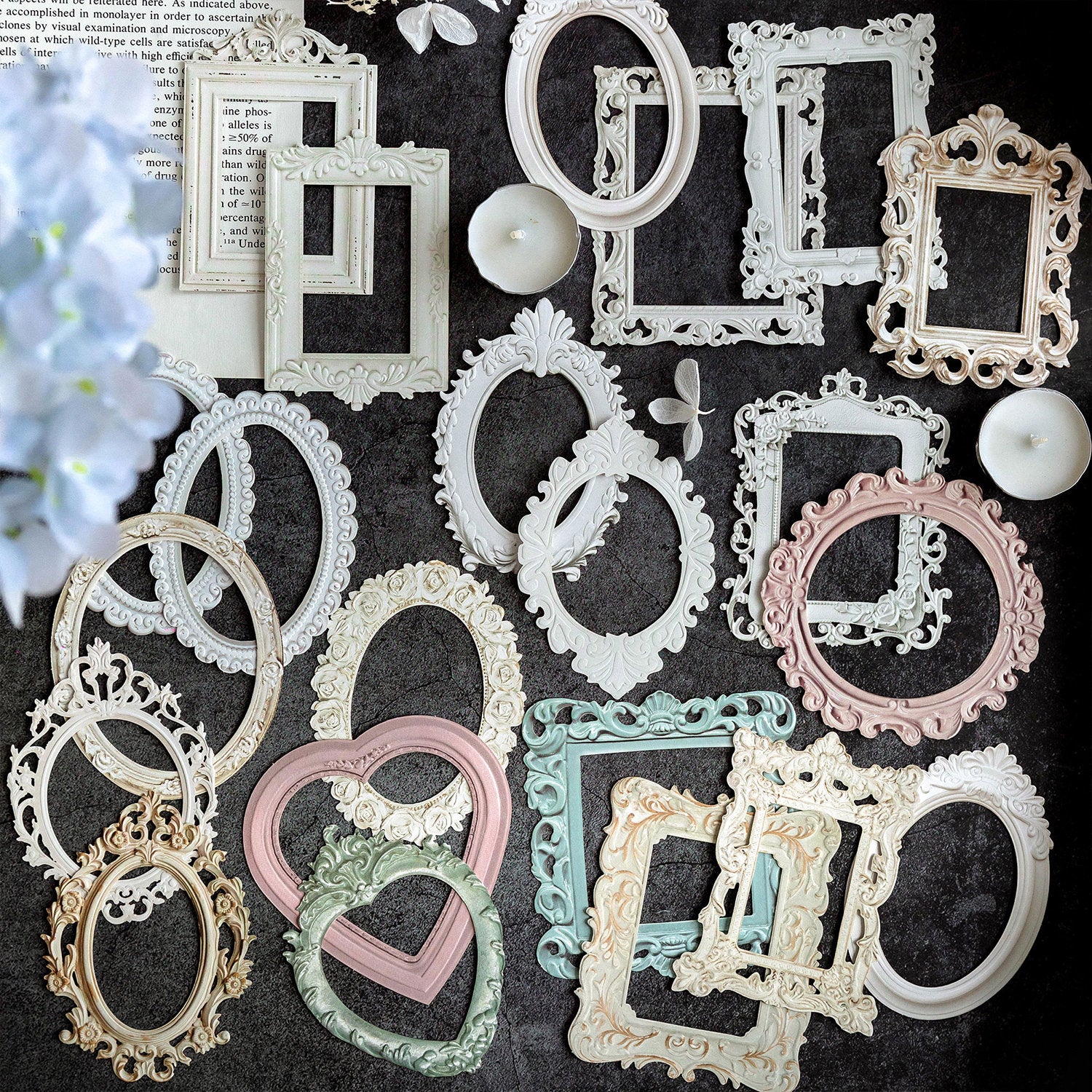 European-Style Hollow Embossed Photo Frame Kit Special-shaped Frame Junk Journaling Supplies Collage Material DIY Decoration Pack 10 Pcs