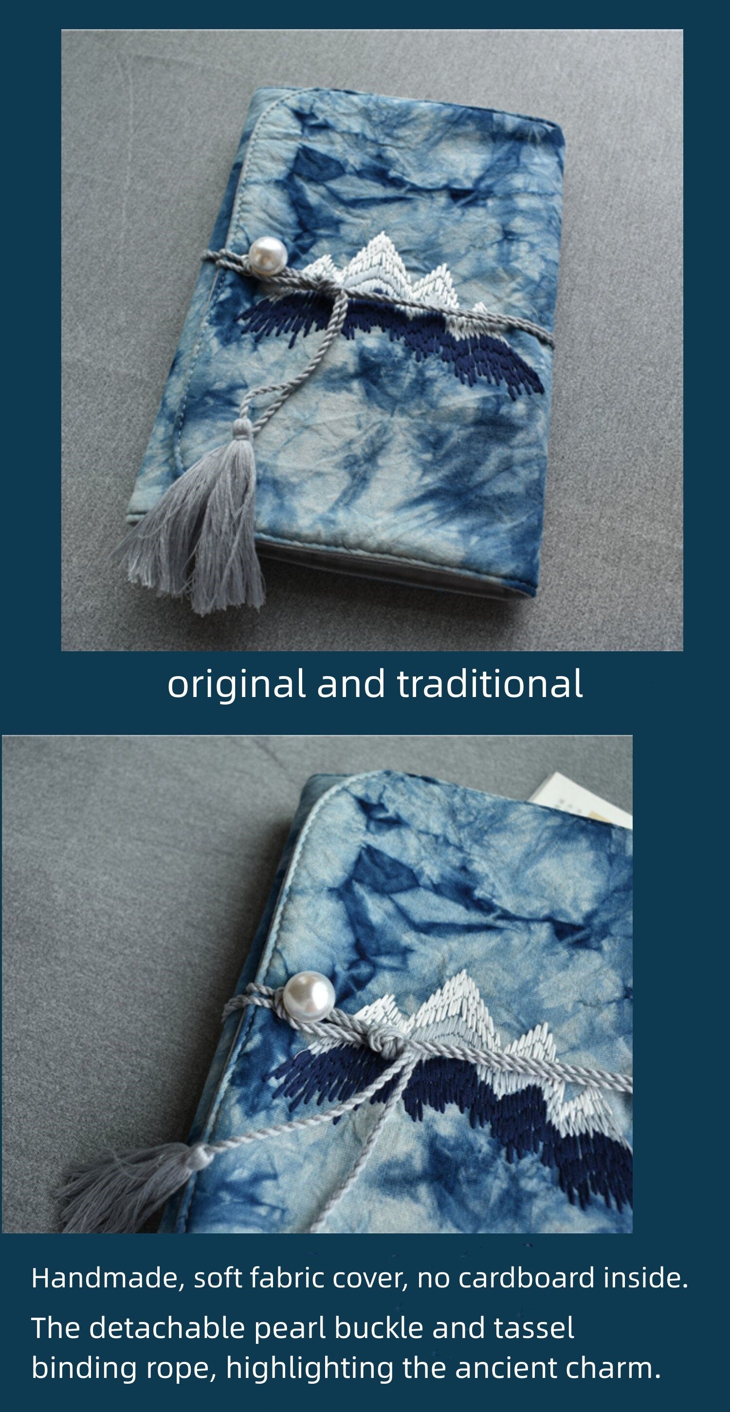 Mountain Embroidery Cotton Notebook Journal Loose-leaf Plant Tie-dye Notebook A5 A6 Book Cover Hobo Blank Lined Grid Notepad Unique Gift