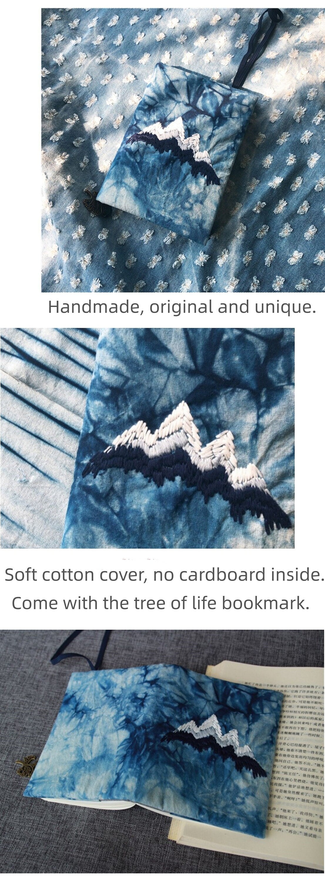 Tie-Dye Handmade Fabric Notebook Cover Mountain Embroidery Journal A5 A6 Replaceable Traveler's Notebook Hobo MD YuBai Notepad Special Gift