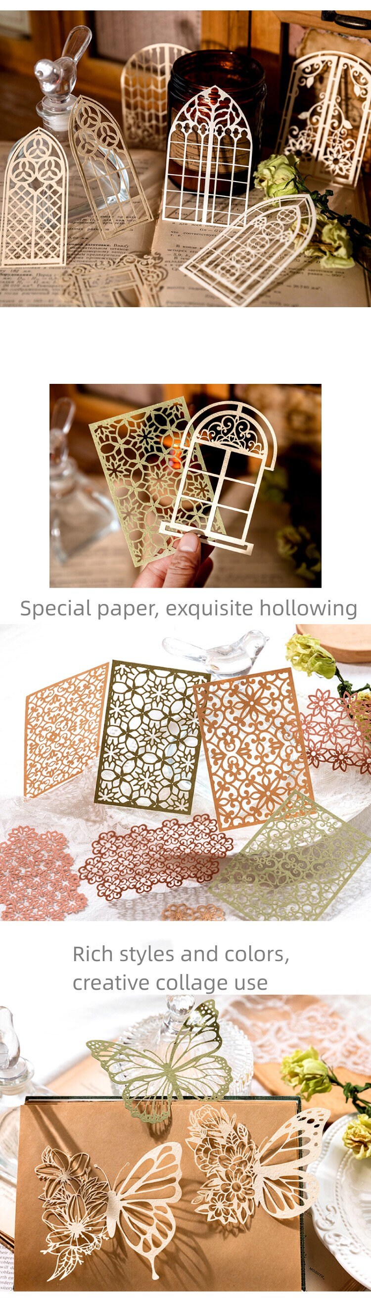 Colorful Lace Hollow Paper Decoration Kits 10pcs Ephemera Material Pack Scrapbooking Supplies Butterfly Photo Frame Window Collage Paper Set