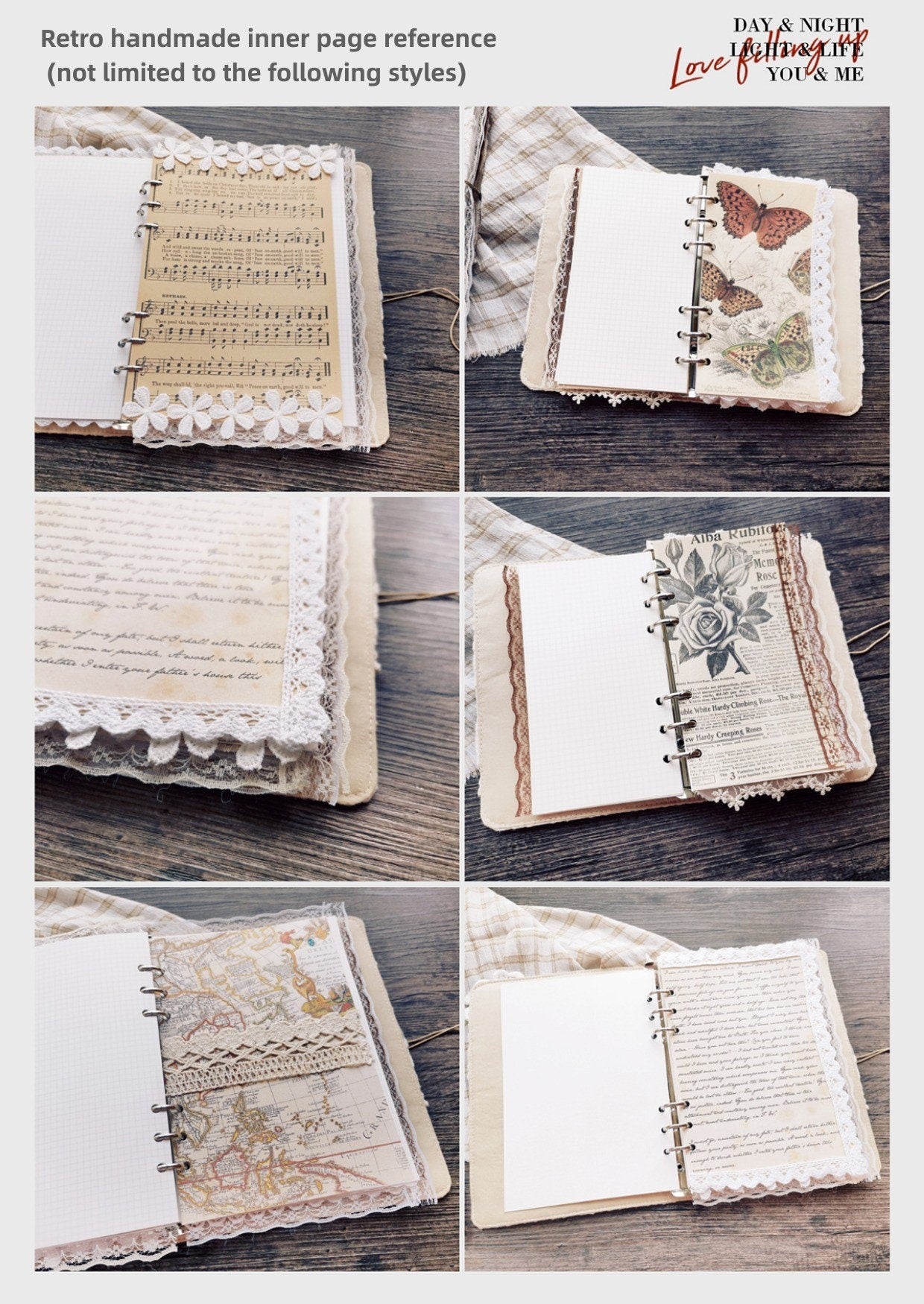 Retro Butterfly Lace Loose-leaf Journal A6 A5 Original White Lace Notebook Cover Handmade Refillable Fabric Notepad Card Booklet Girl's gift