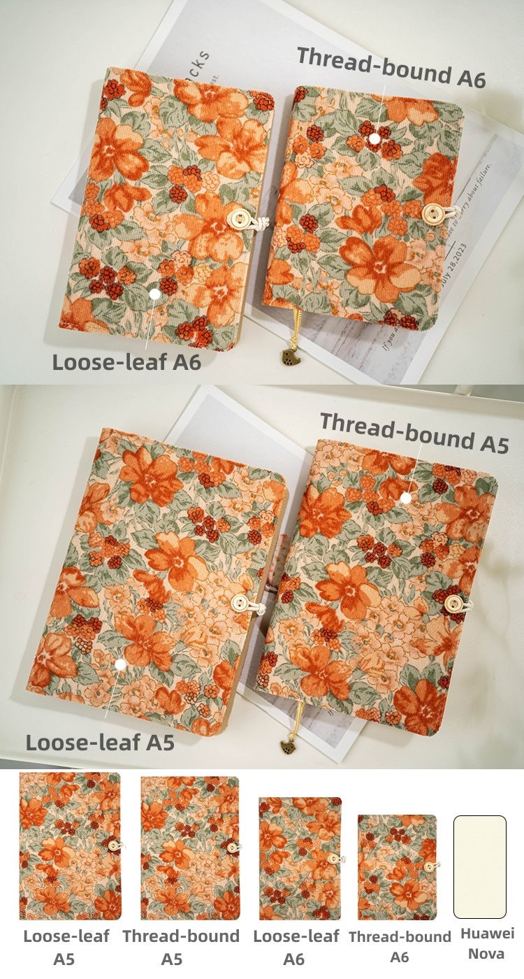 Retro Corduroy Printed Cloth Journal A5 A6 Loose-leaf Wire-bound Notebook Floral Fabric Dairy Book Portable Notepad Refillable Journal Gift