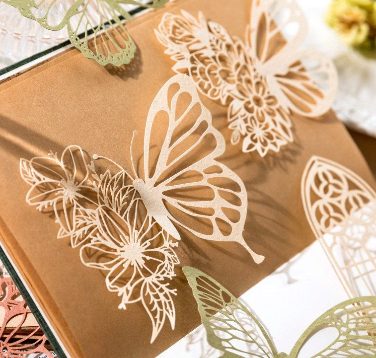 Colorful Lace Hollow Paper Decoration Kits 10pcs Ephemera Material Pack Scrapbooking Supplies Butterfly Photo Frame Window Collage Paper Set