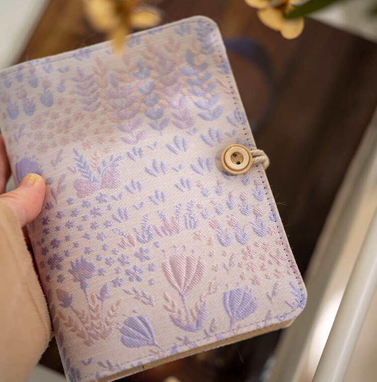 Jacquard Light Purple Fabric Notebook Journal A6 A5 Ins Floral Loose-leaf Journal Refilled Travel Notebook Portable Diary Book Gift for her