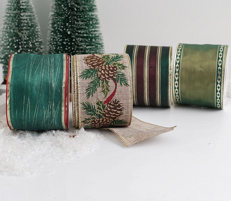 Classical Christmas Overlay Green Ribbon Upscale Christmas Tree Gift Packaging Ribbon Decorative Lace DIY Arts Festival Home Decor 11 Metres