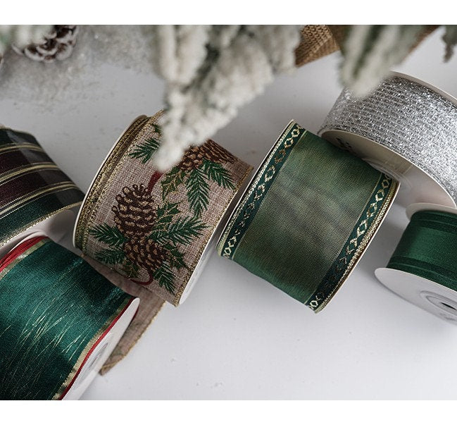 Classical Christmas Overlay Green Ribbon Upscale Christmas Tree Gift Packaging Ribbon Decorative Lace DIY Arts Festival Home Decor 11 Metres