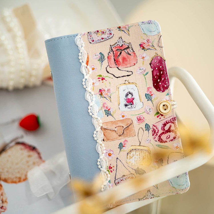 Fabric Patchwork Journal Lace Pearl Cute Loose-leaf Notebook Lined Blank Grid Page A6 Portable Notepad A5 Refillable Dairy Book Gift for her