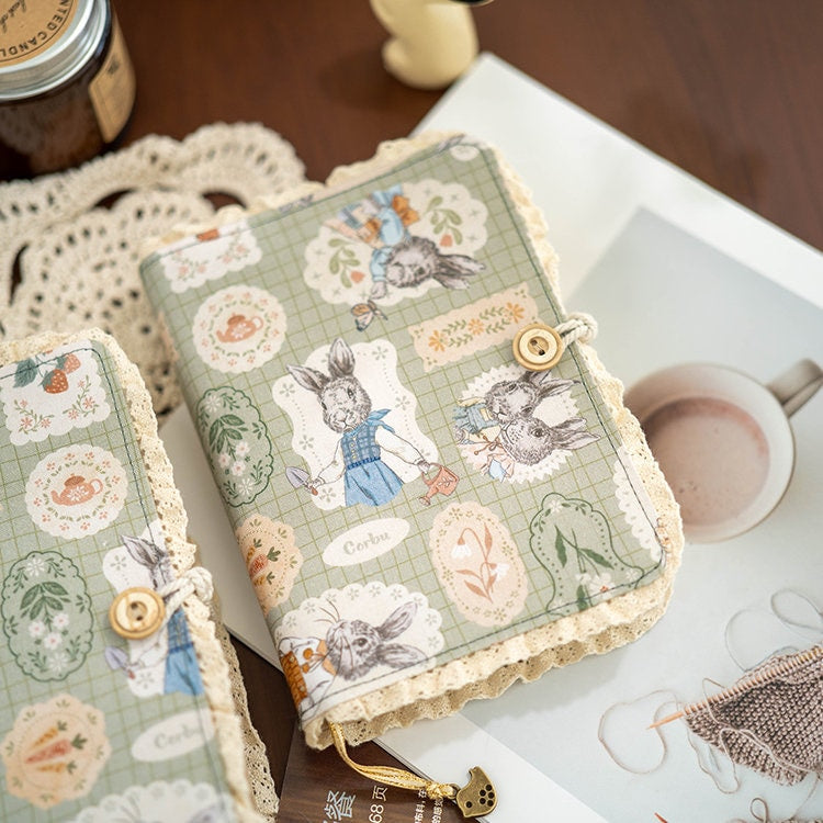 Rabbit Garden Lace Journal Notebook A6A5 Idyllic Fabric Notebook Fresh Handmade Journal Cute Dairy Book Blank Dotted Grid Lined Unique Gift