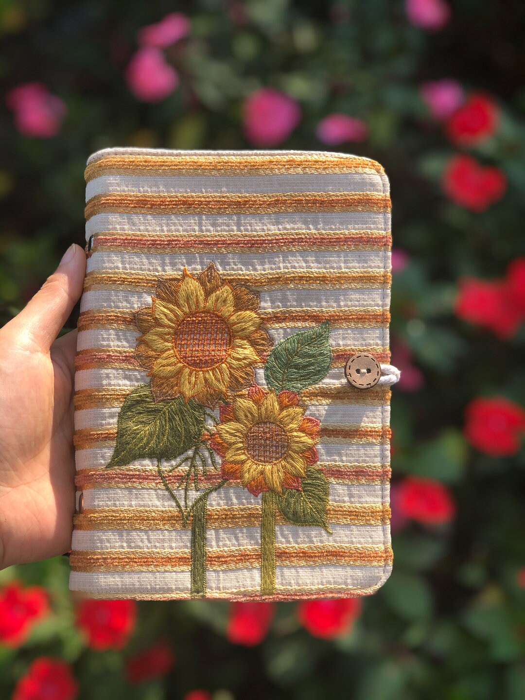 Sunflower Embroidery Loose-leaf Journal A6 A5 Handmade Fabric Notebook Embroidered Notebook Cover Lined Blank Grid Dotted Paper Girly Gift