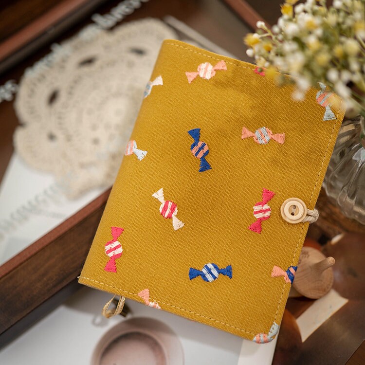 Bow Embroidered Yellow Fabric Notebook Journal Retro Refilled Junk Journal Handmade Travelers Notebook Dairy Book Notepad A5A6 Gift for her