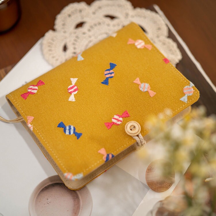 Bow Embroidered Yellow Fabric Notebook Journal Retro Refilled Junk Journal Handmade Travelers Notebook Dairy Book Notepad A5A6 Gift for her